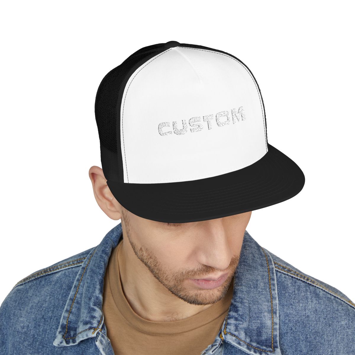 Custom Text Hat 5 Panel Trucker Cap (Embroidery)