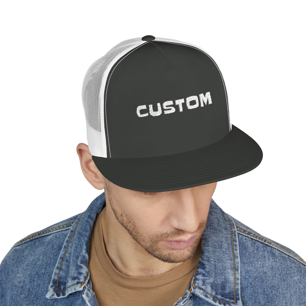 Custom Text Hat 5 Panel Trucker Cap (Embroidery)