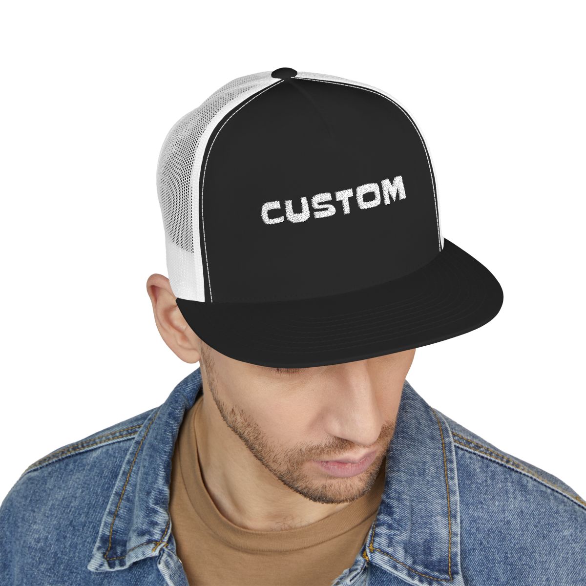 Custom Text Hat 5 Panel Trucker Cap (Embroidery)