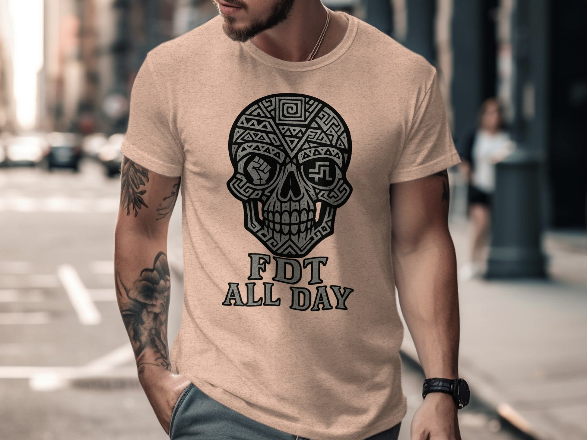 FDT All Day Tribal Skull Design Shirt