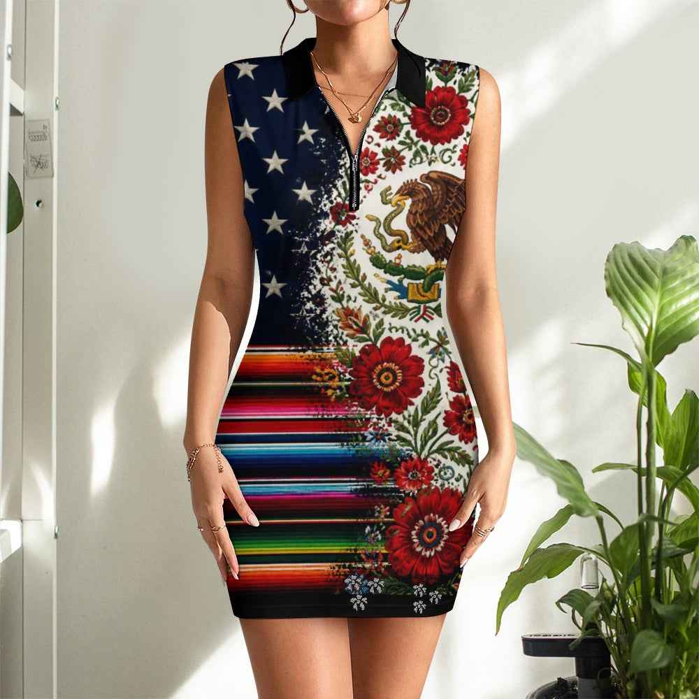Two Flags, One Heart  USA/Mexico Rose Dress" · "Mi Cultura Dress — USA  México Sleeveless Bodycon