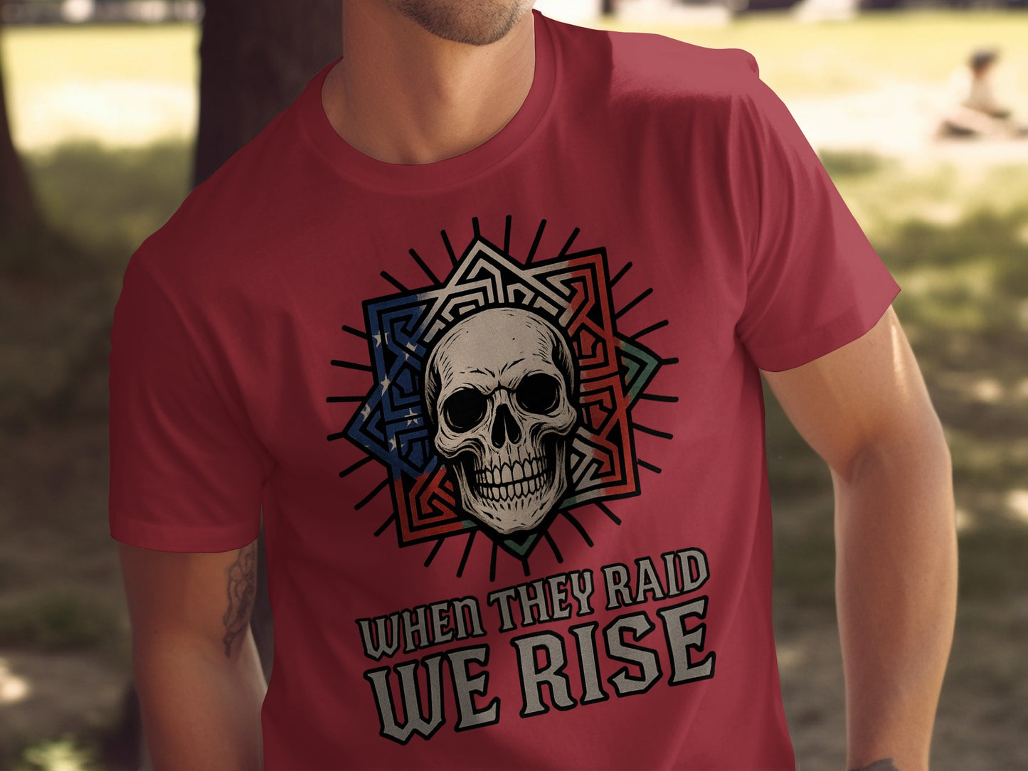 When They Raid We Rise Skull Design T-shirt