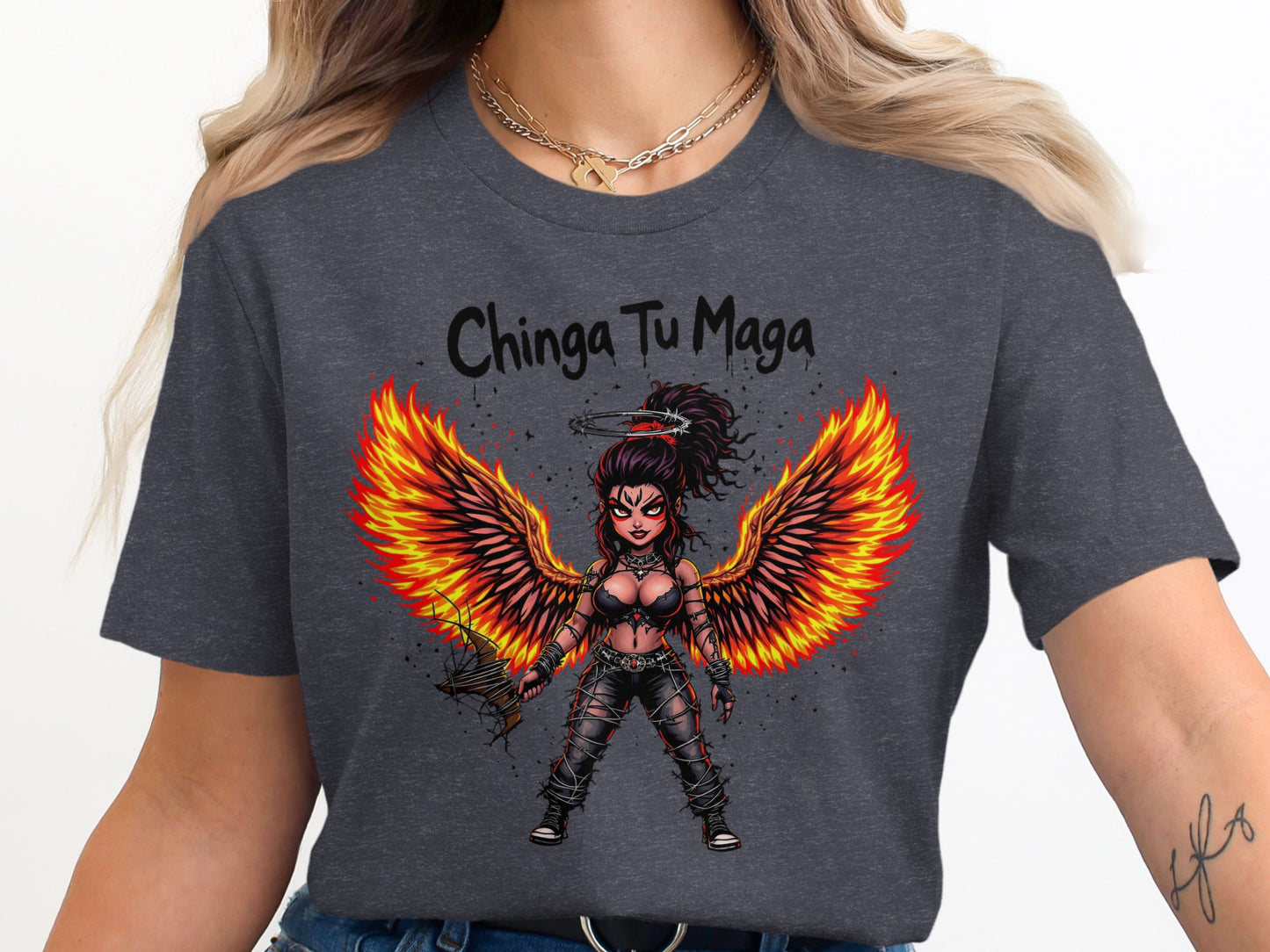 Chinga Tu Maga Fire Wings Warrior Graphic Tee product