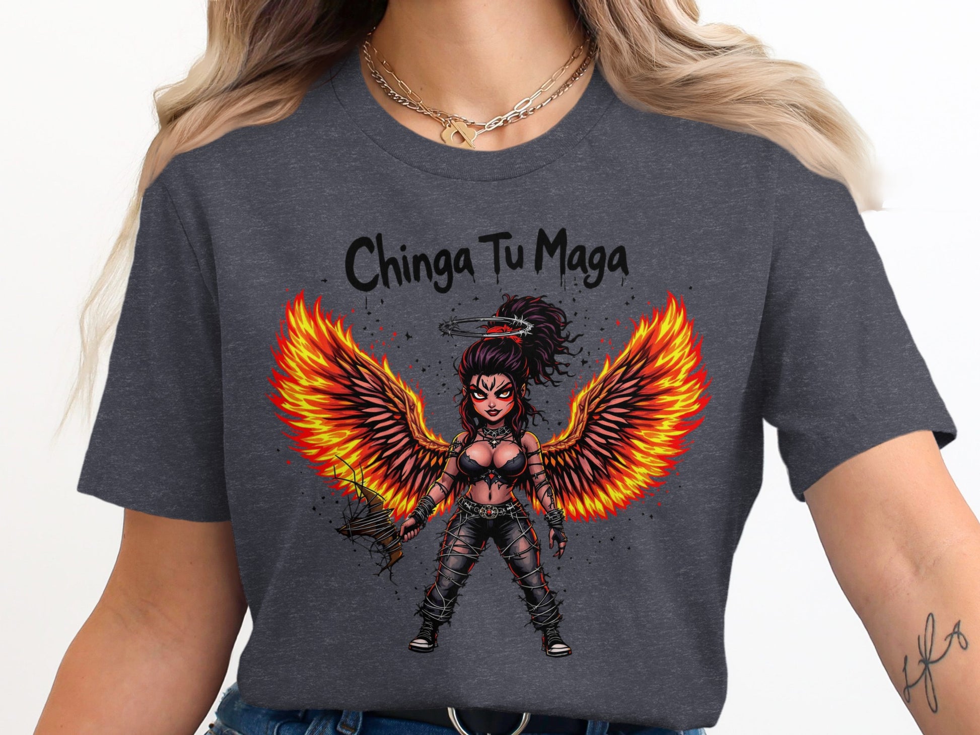 Chinga Tu Maga Fire Wings Warrior Graphic Tee product