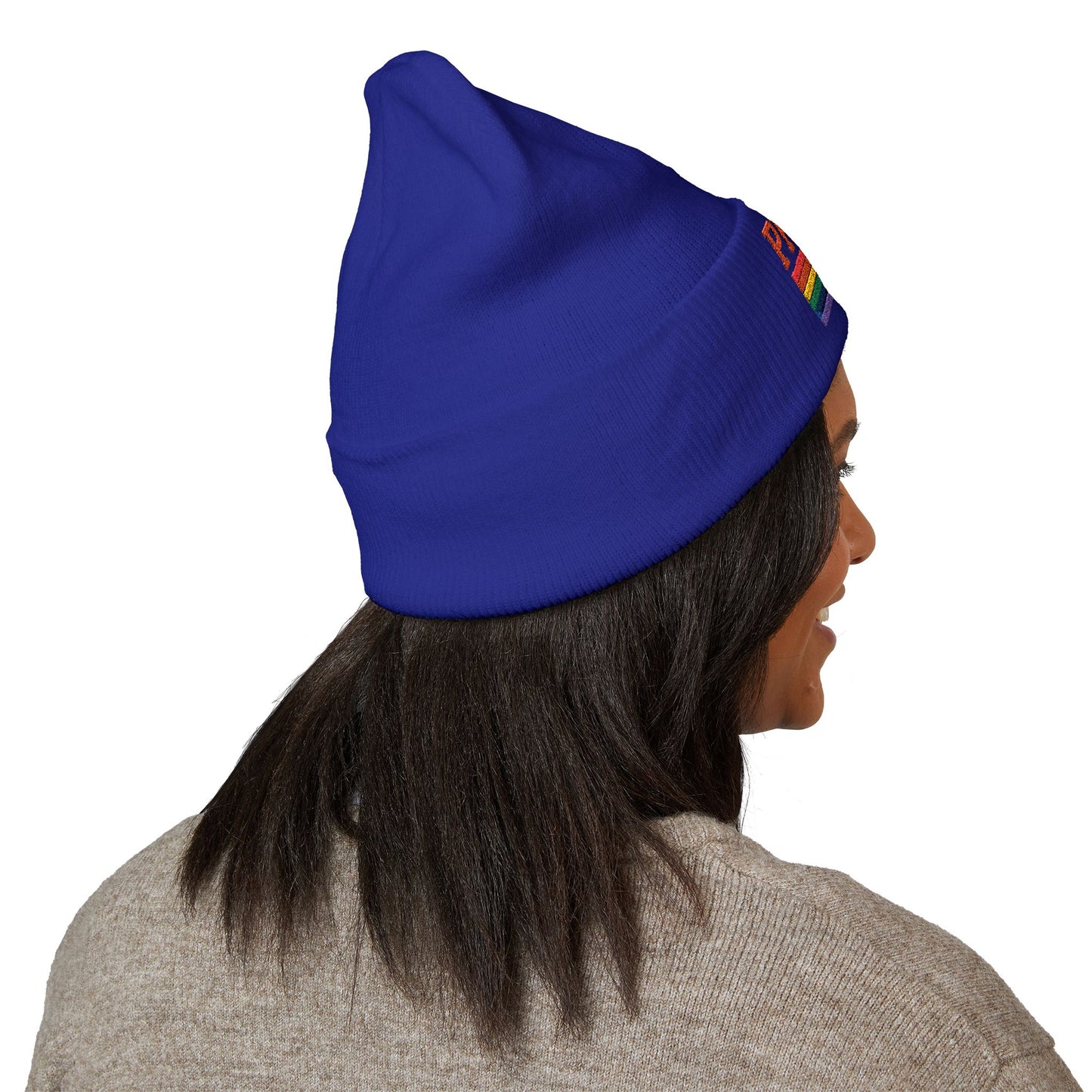 Proud AF Embroidered Beanie — Rainbow Pride Cuffed Hat