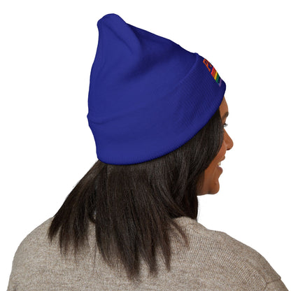 Proud AF Embroidered Beanie — Rainbow Pride Cuffed Hat