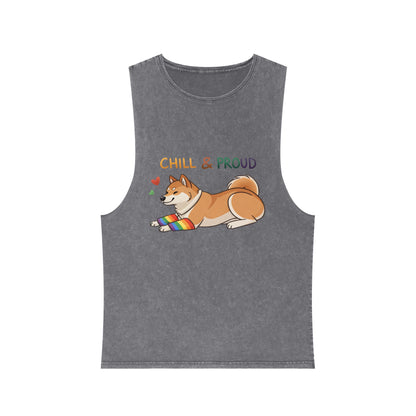 Chill & Proud Unisex Stonewash Tank Top - LGBTQ+ Pride Apparel