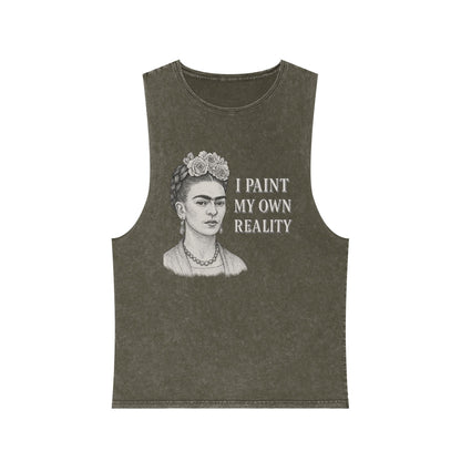 Frida Kahlo Inspirational Stonewash Tank Top, Unisex Graphic Muscle Shirt, Art Lover Gift, Bohemian Summer Top, Creative Reality Apparel