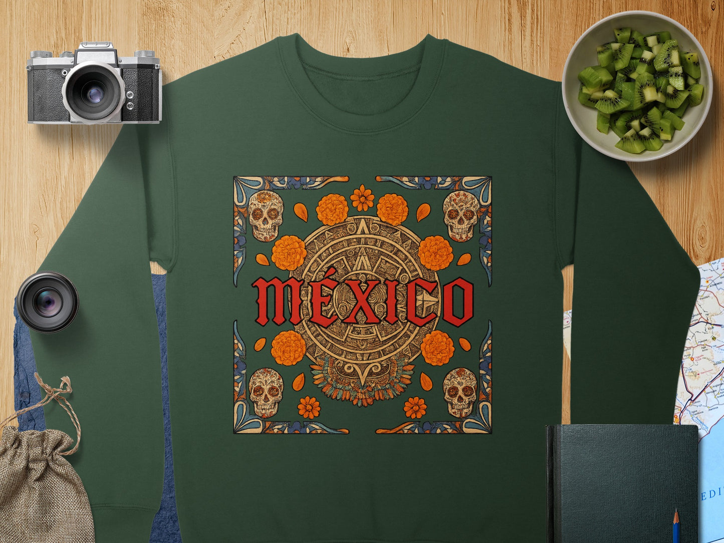Vibrant Mexico Design with Aztec and Skulls Sweatshirt