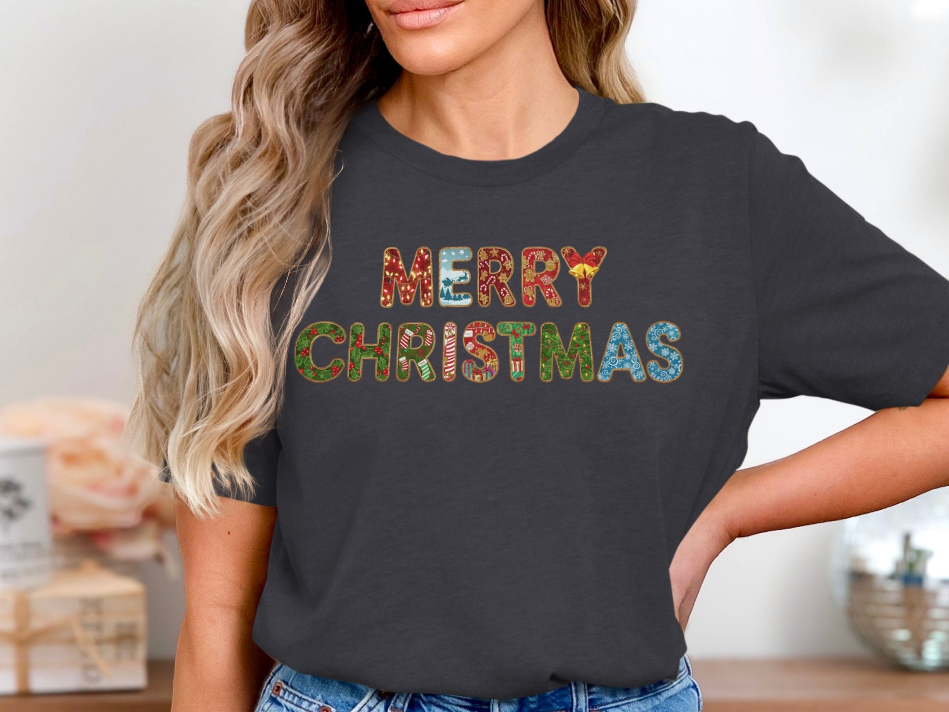 Merry Christmas Colorful Print Graphic Shirt