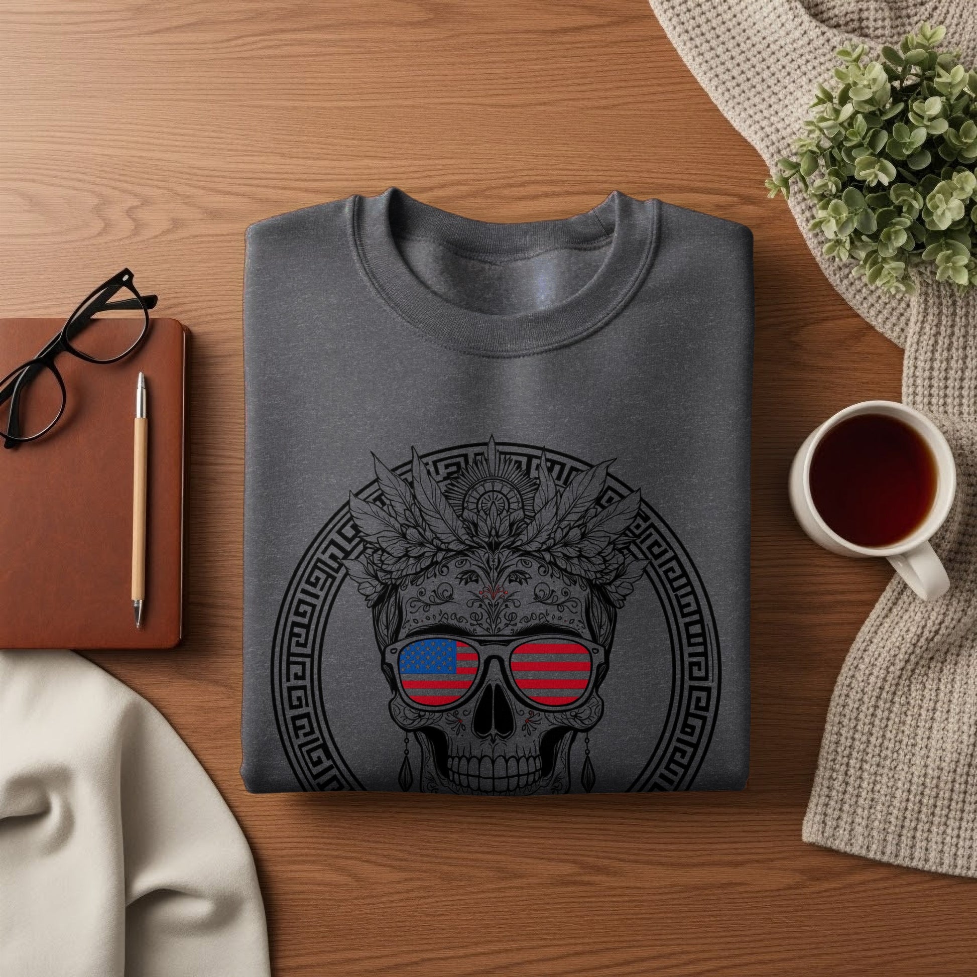 Skull Design T-Shirt with Colorful Sunglasses Artwork