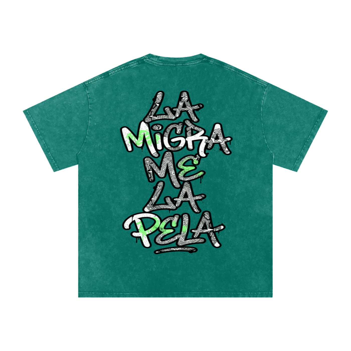 La migra me la pela Snow Washed Oversized Cotton T-Shirt