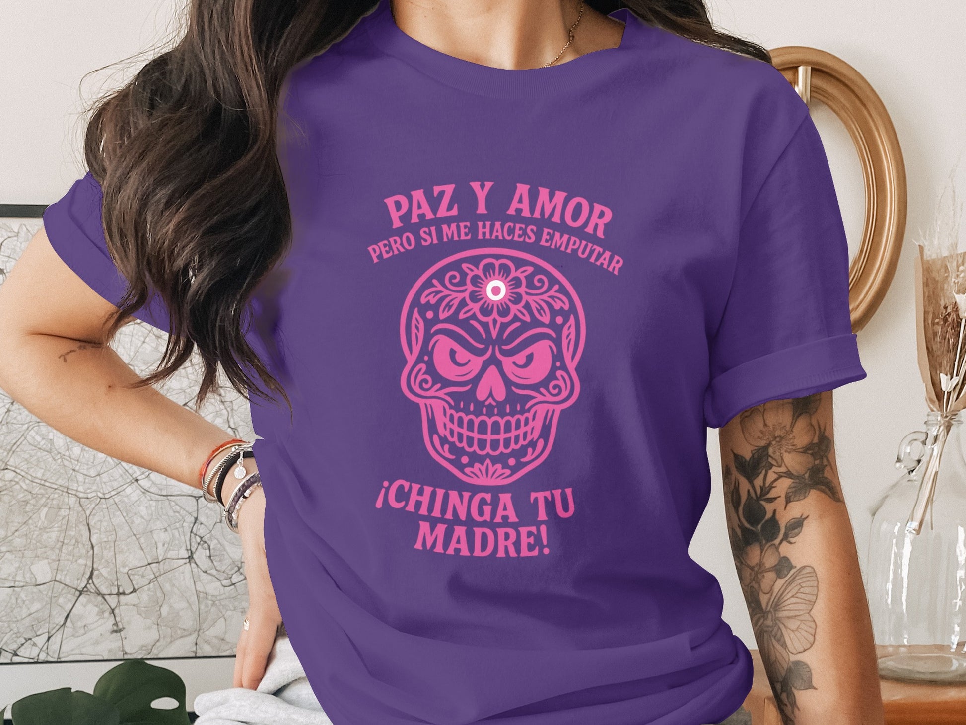 Paz Amor Skull Design Graphic Tee Shirt product type