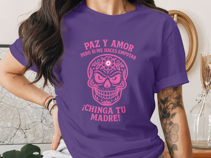 Paz Amor Skull Design Graphic Tee Shirt product type
