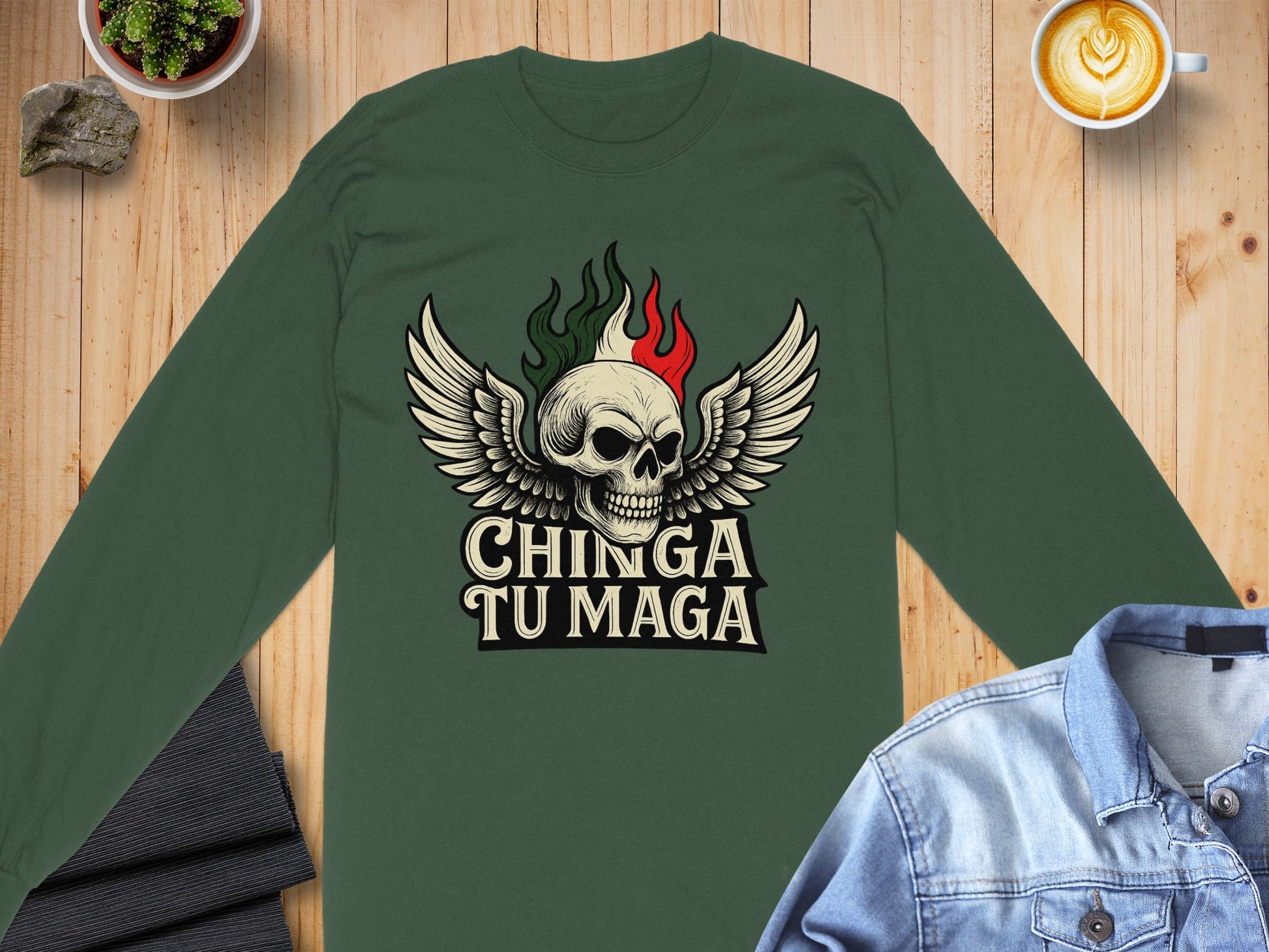 Chinga Tu Maga Winged Skull Graphic Design Shirt