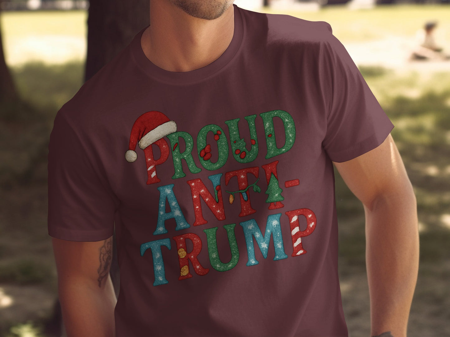 Proud Anti-Trump Santa Hat Holiday Graphic Shirt