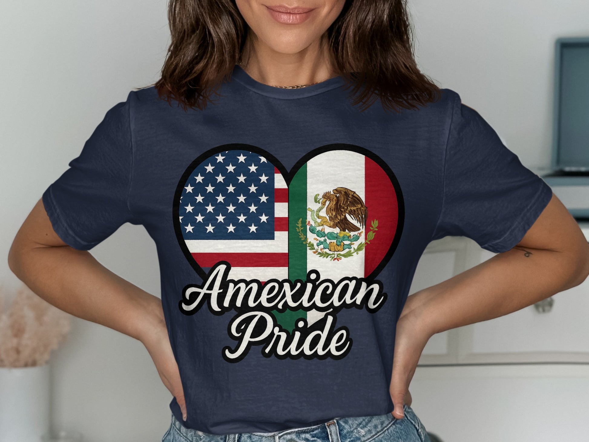 Amercian Mexican Pride Heart Flag Graphic T-shirt product