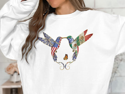 Patriotic Hummingbird Graphic on White Pullover