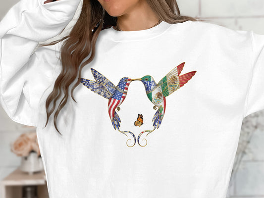 Patriotic Hummingbird Graphic on White Pullover