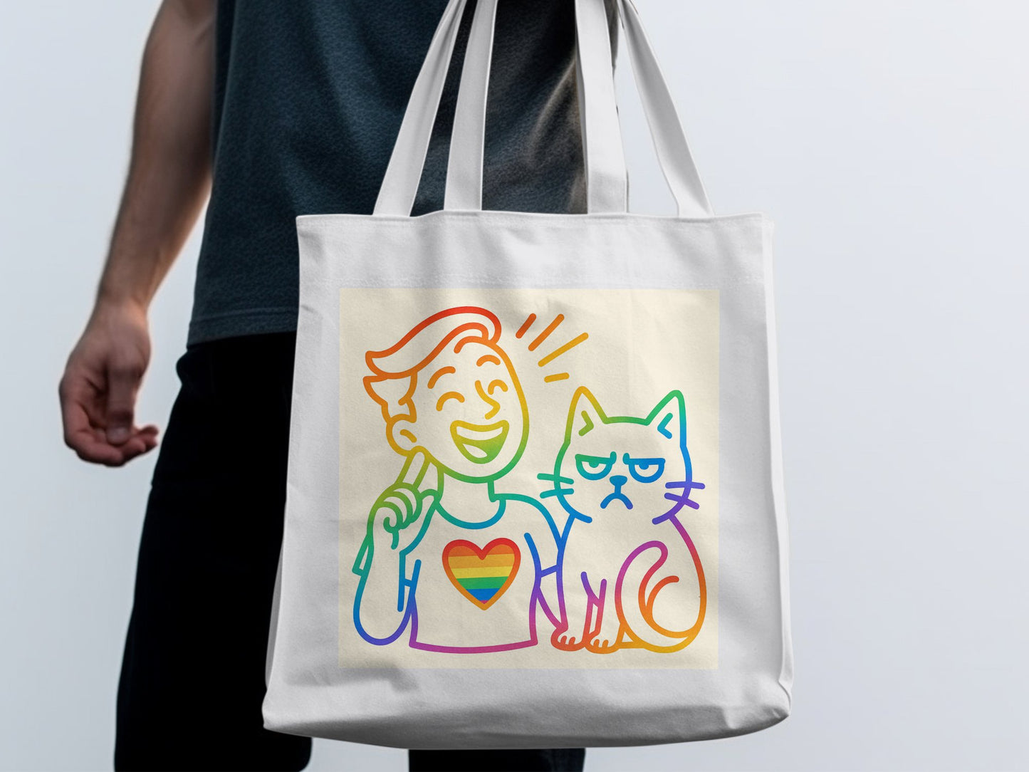 Vibrant Rainbow Heart Design Tote Bag product type