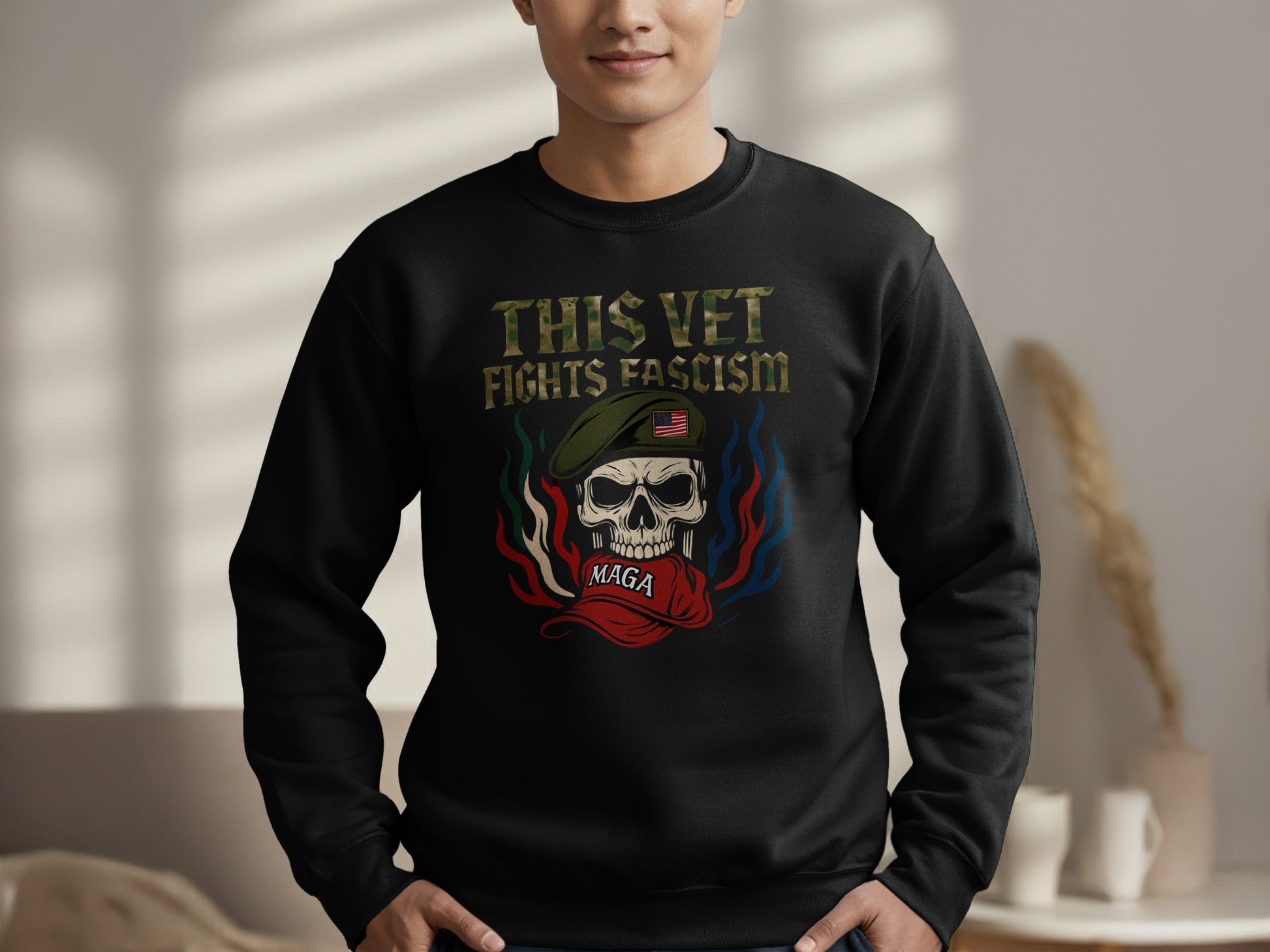 This Vet Fights Fascism Skull Design Sweatshirt Product