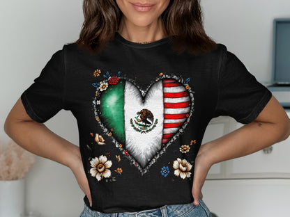 Mexican Flag Heart Design Unique Graphic T-Shirt Product