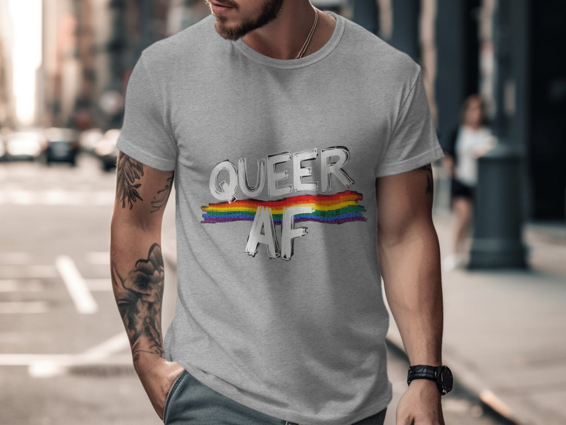 Queer AF Rainbow Pride Design Casual Wear Shirt Product