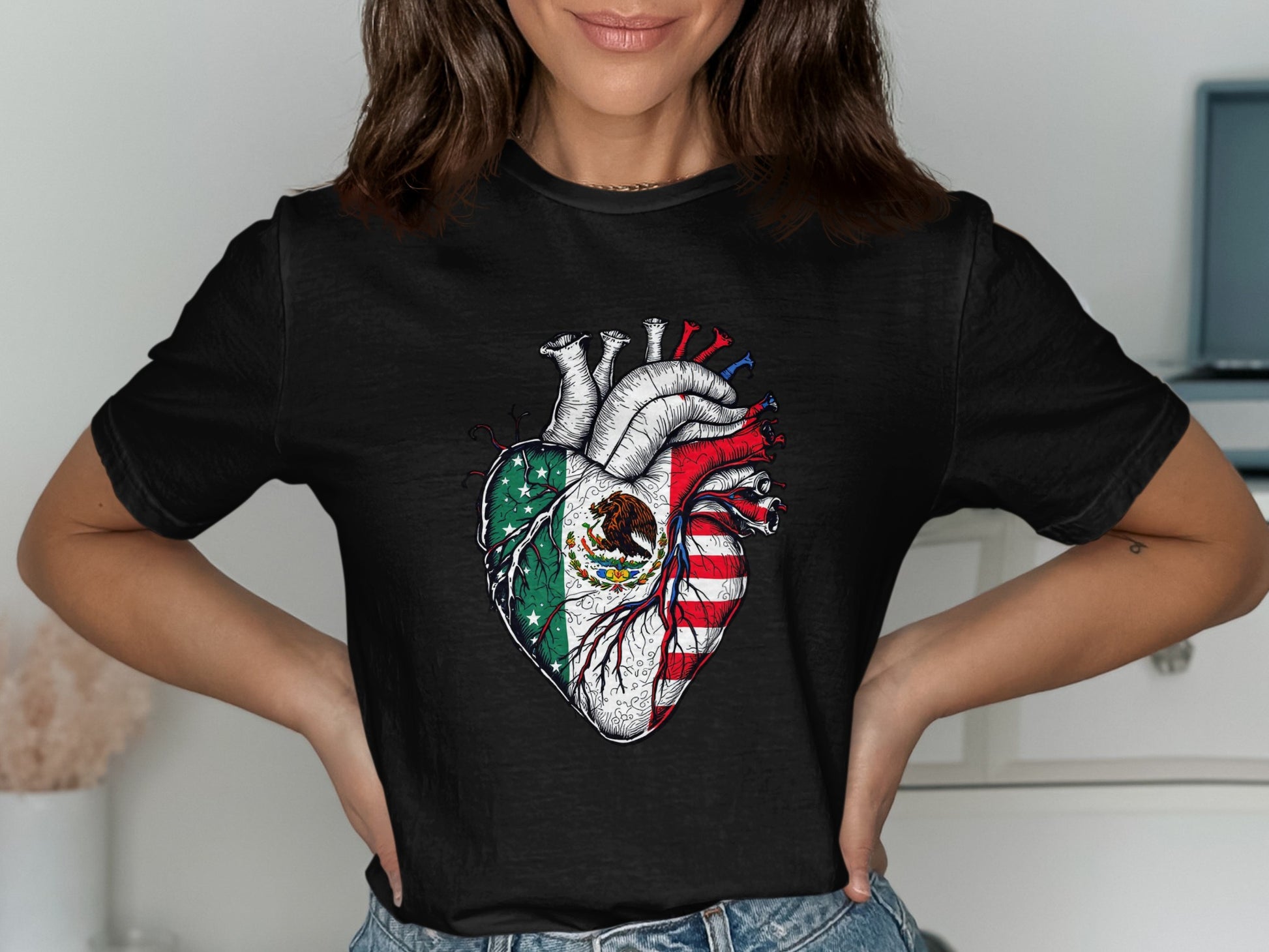 Mexican American Heart Design T-Shirt product