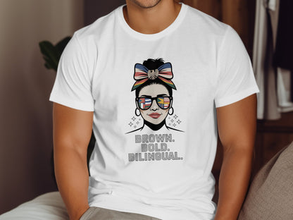 Vibrant Brown Bold Bilingual Graphic Design Shirt product type