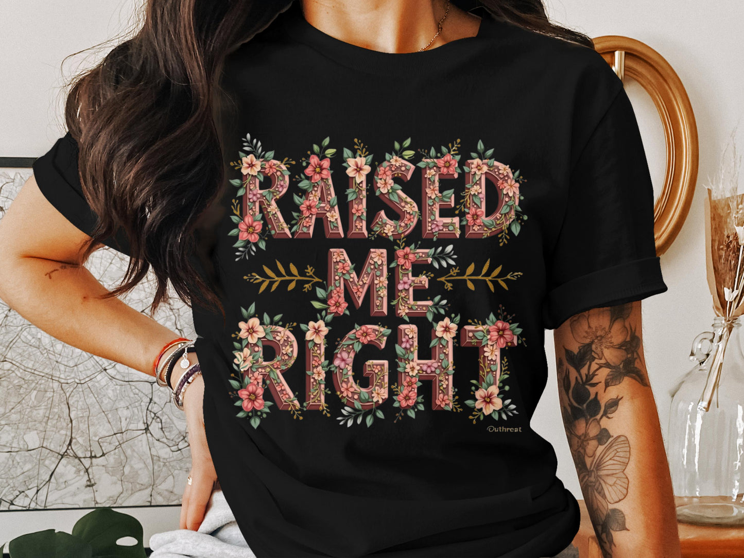 Raised Me Right Floral Design T-Shirt product type