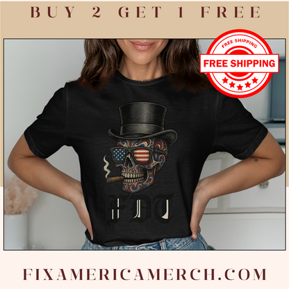 Patriotic Skull USA Themed Top Hat Graphic Tee product type