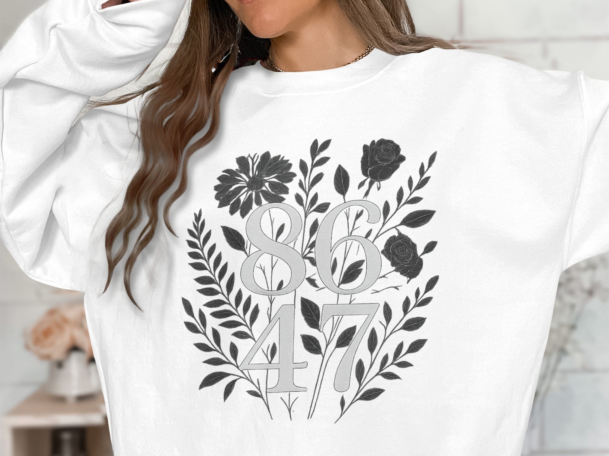 Black Floral 86 47 Printed White Graphic Sweatshirt product type