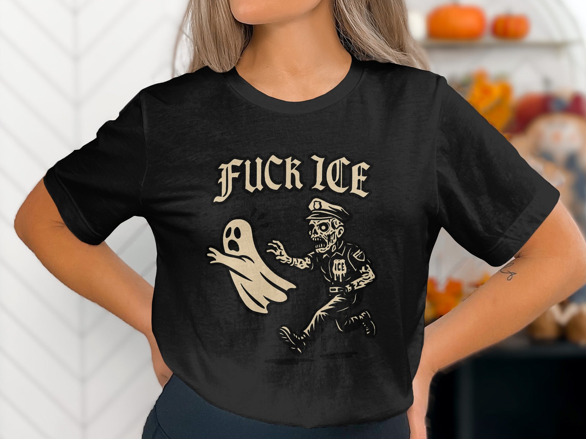 Halloween Skeleton Chasing Ghost Design Shirt product type