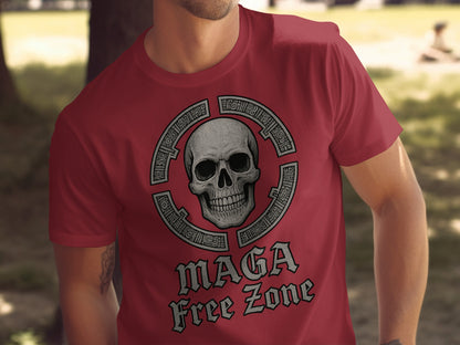 Red T-Shirt Featuring Skull with MAGA Free Zone Text