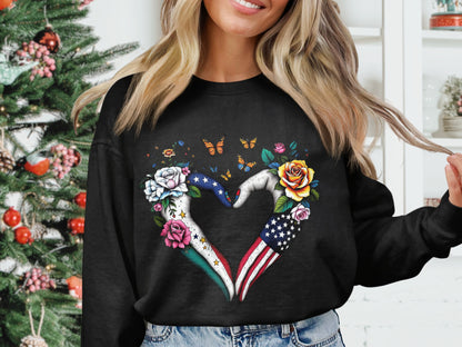 USA Flag and Floral Heart Artistic Sweatshirt product