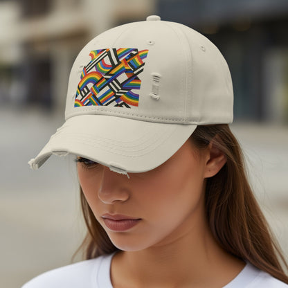 Distressed Beige Hat with Vibrant Abstract Design product type