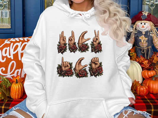 Floral Sign Language Hand Signs Hoodie