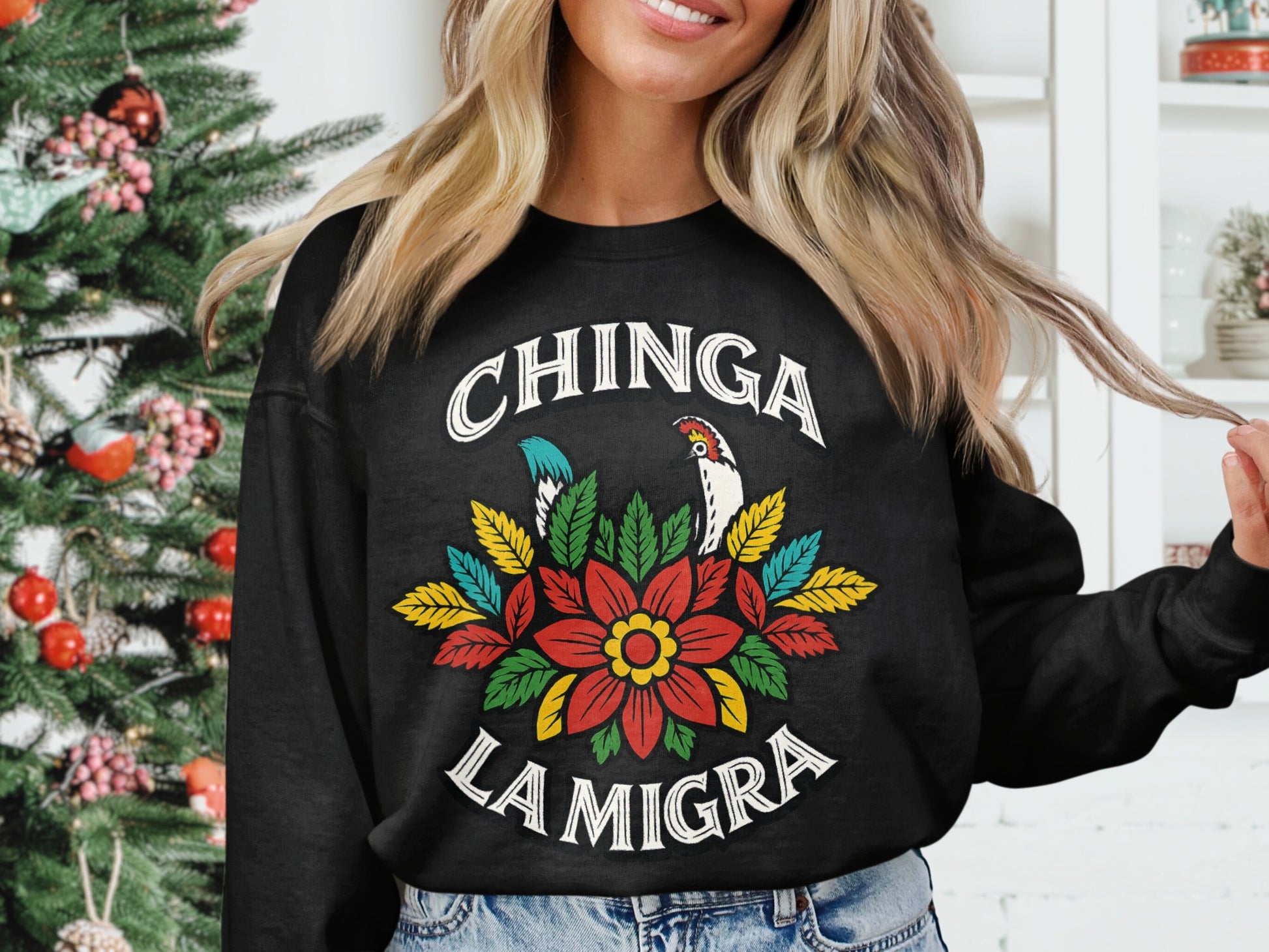 Chinga La Migra Festive Graphic Pullover Sweatshirt product type