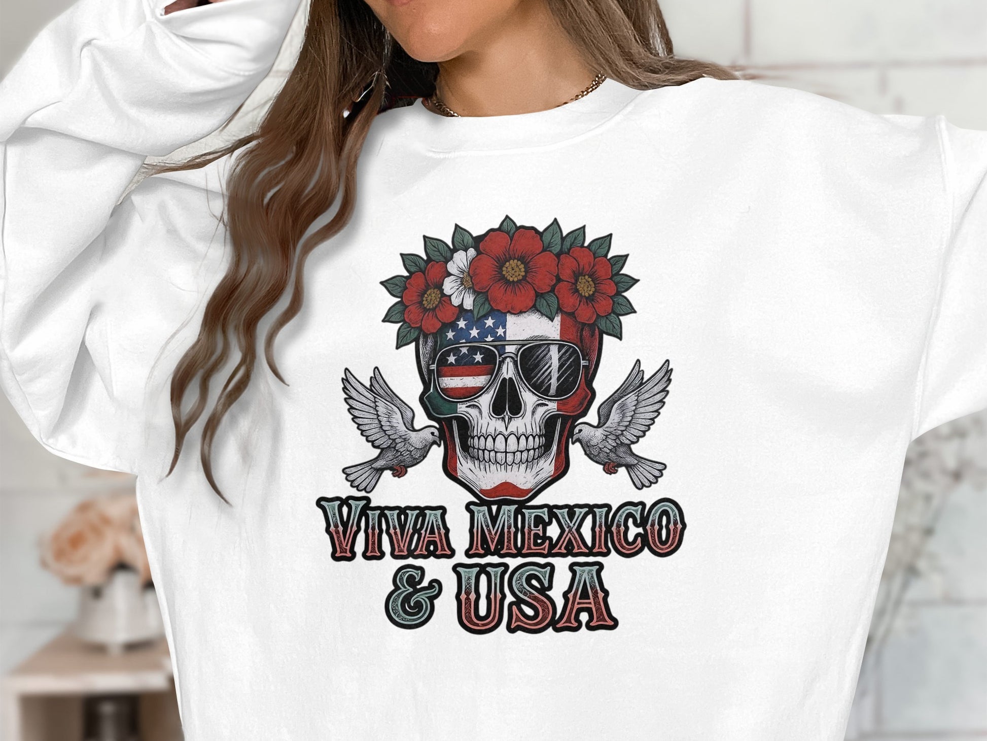 Viva Mexico and USA Skull Graphic Sweatshirt product