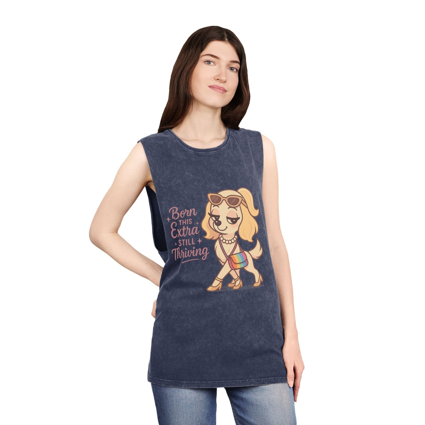 Trendy Stonewash Tank Top with Fun Dog Design, Casual Summer Style, Gifts for Dog Lovers, Birthday Wear, Beachwear, Everyday Essentials