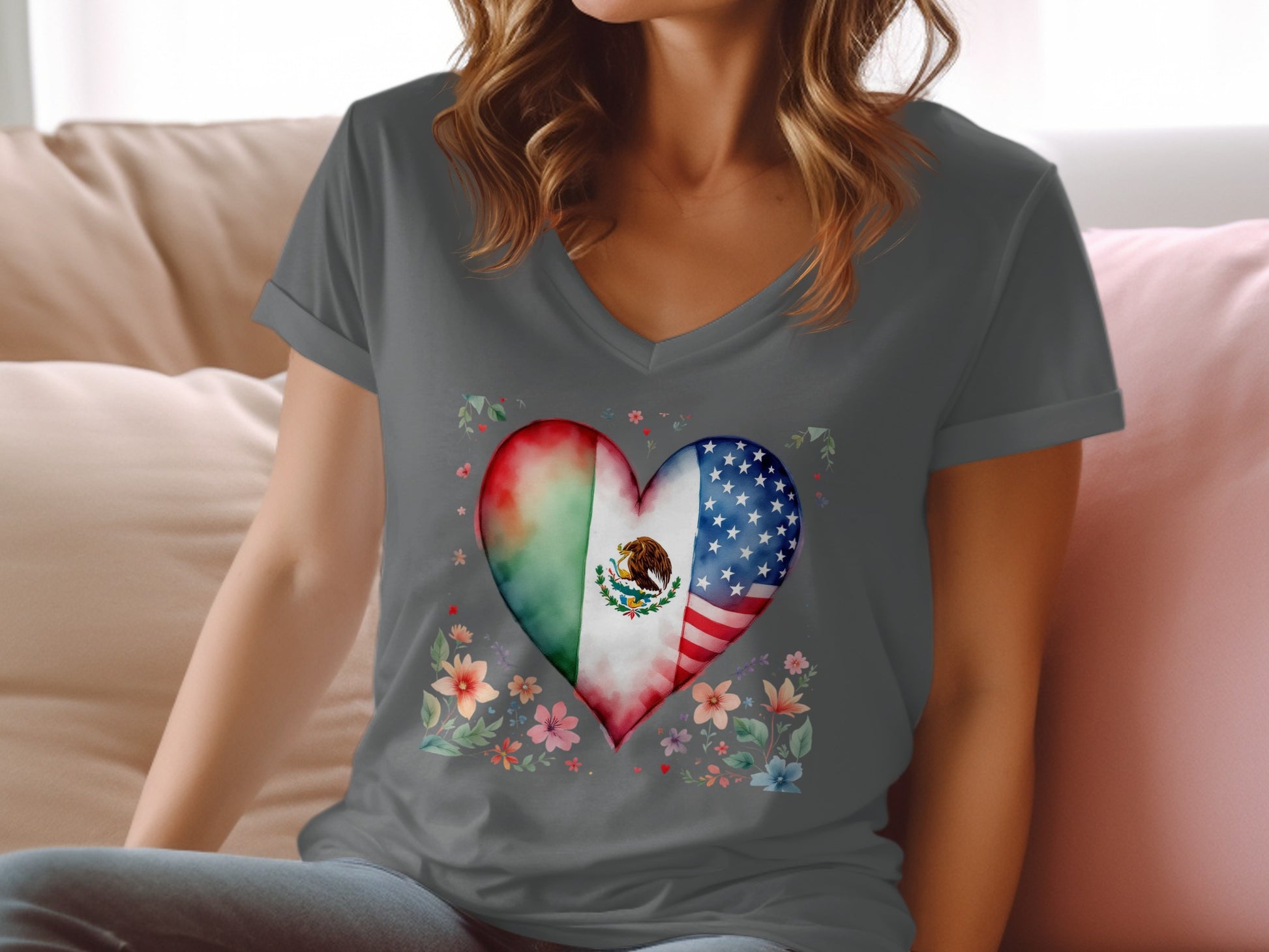 Mexican American Heart Flag Graphic Tee product type