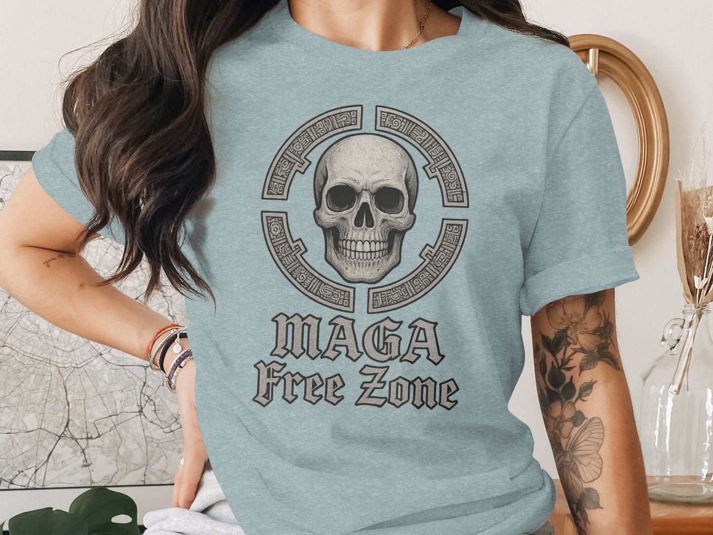 MAGA Free Zone Skull Graphic Tee-Shirt