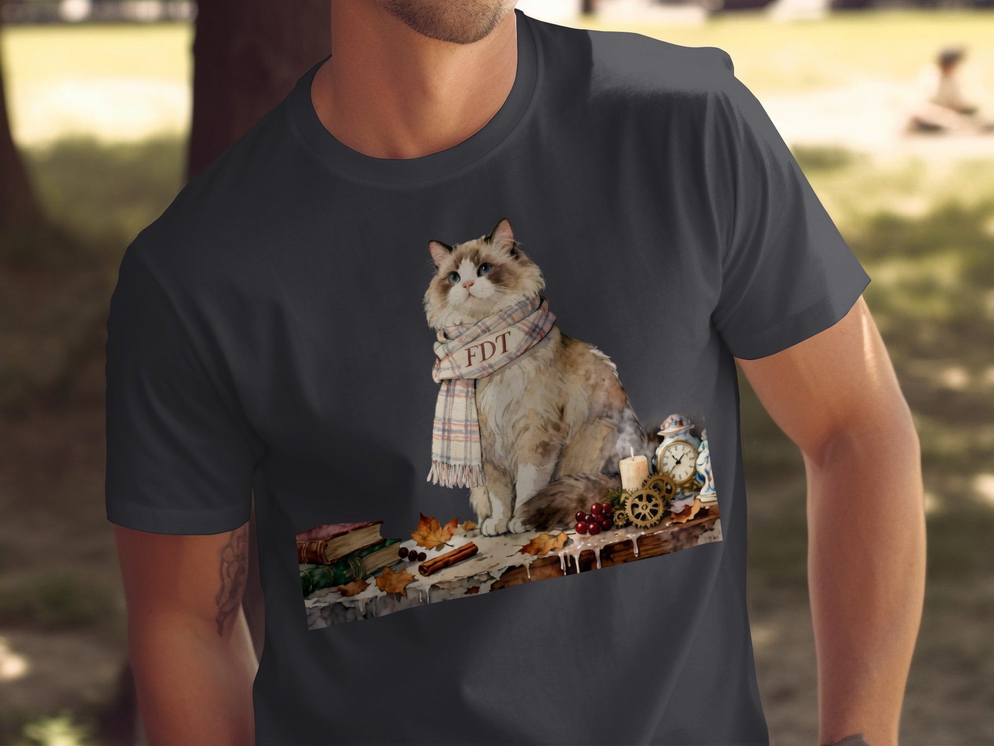 Cat Wearing Plaid Scarf and Cheeseboard T Shirt