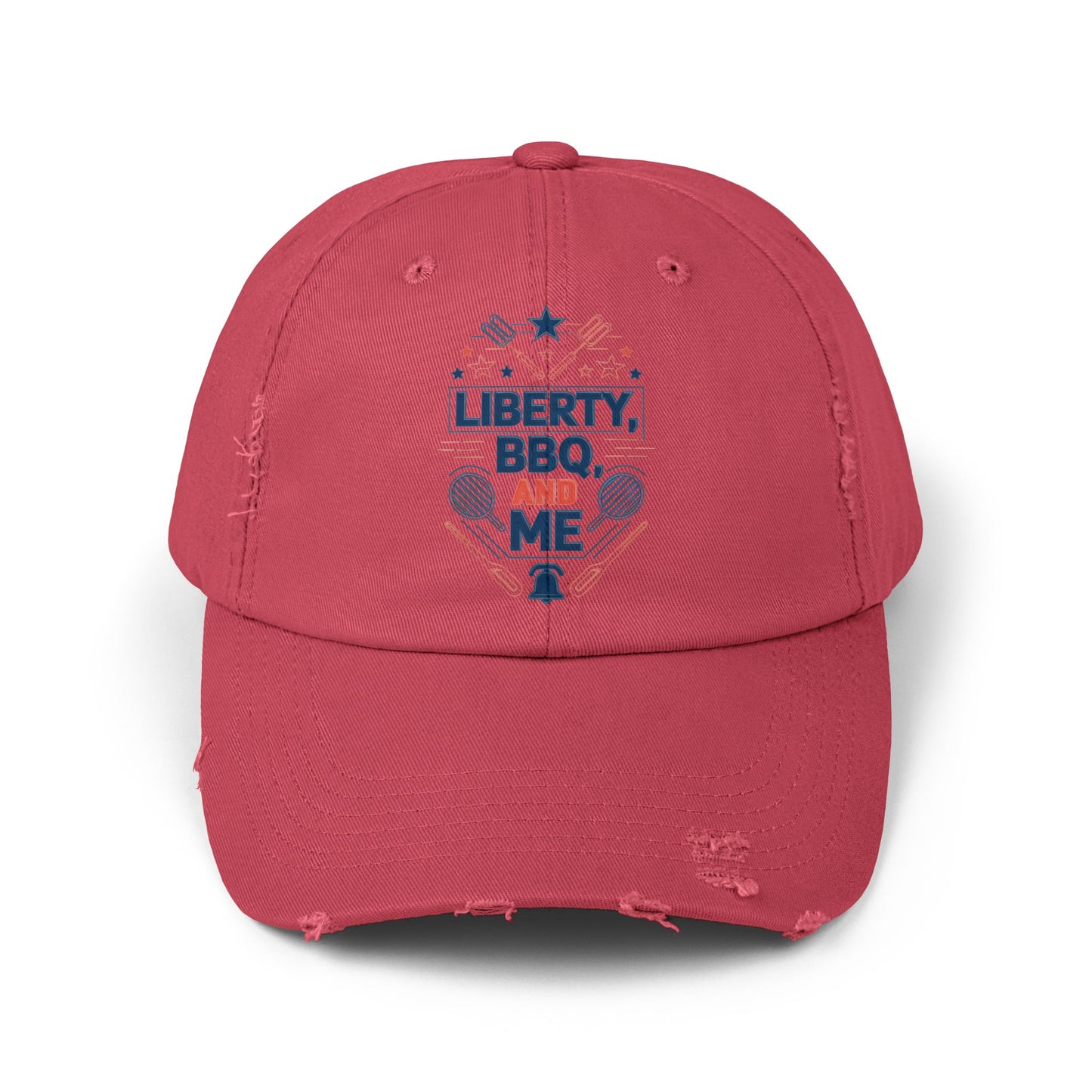Liberty BBQ Unisex Distressed Cap - Perfect for Summer Grilling and Independence Day Celebrations
