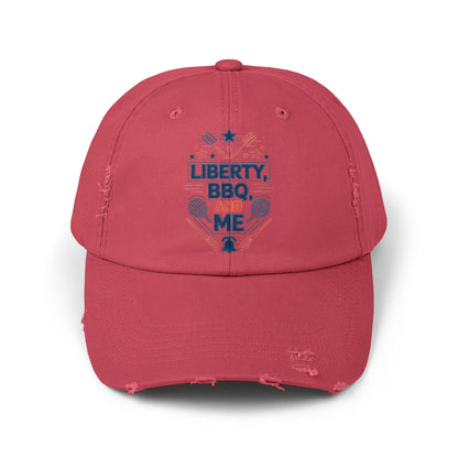 Liberty BBQ Unisex Distressed Cap - Perfect for Summer Grilling and Independence Day Celebrations