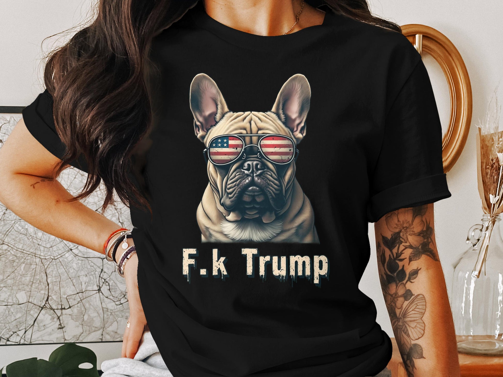 Patriotic Bulldog Graphic Tee F.k Trump T-Shirt product