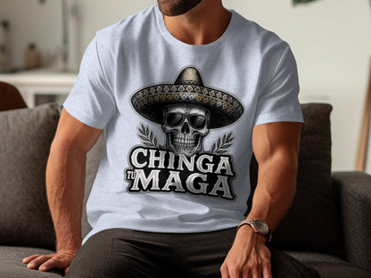Chinga Tu Maga Skull Sombrero Graphic Tee Shirt Product