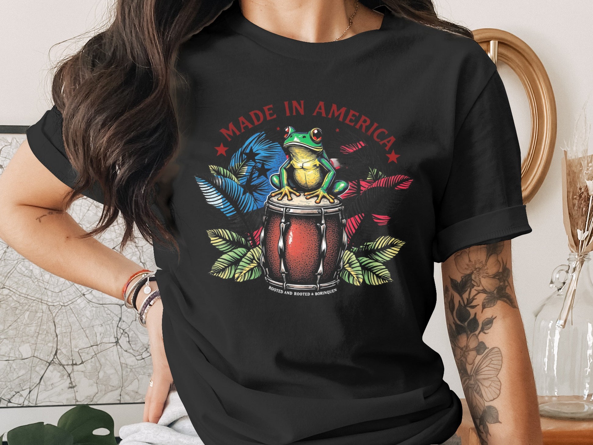 Made in America Frog Design on Black T-Shirt