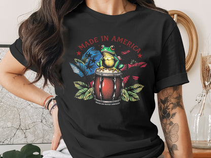 Made in America Frog Design on Black T-Shirt