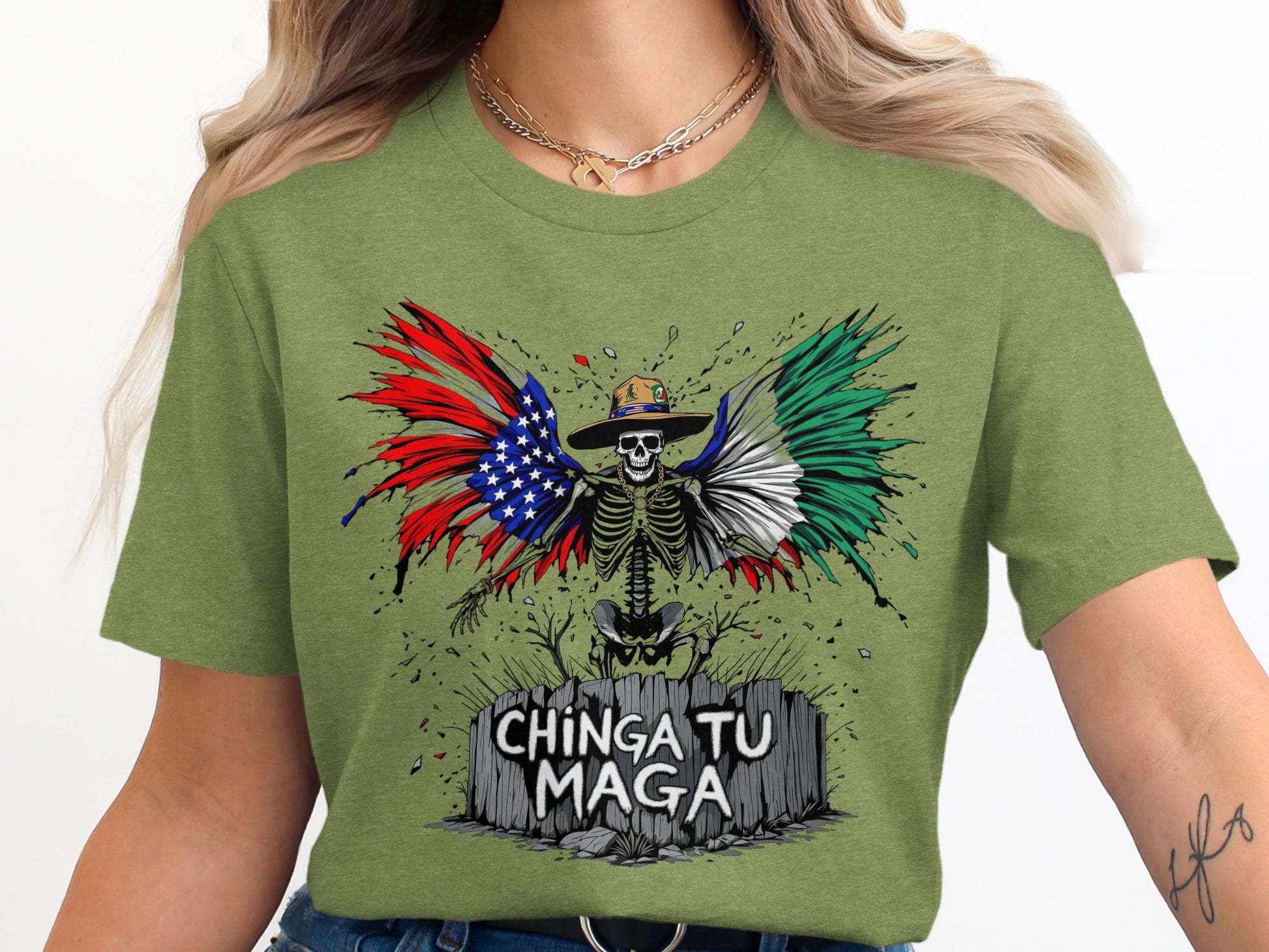 Patriotic Skeleton Graphic Tee with Flags product type